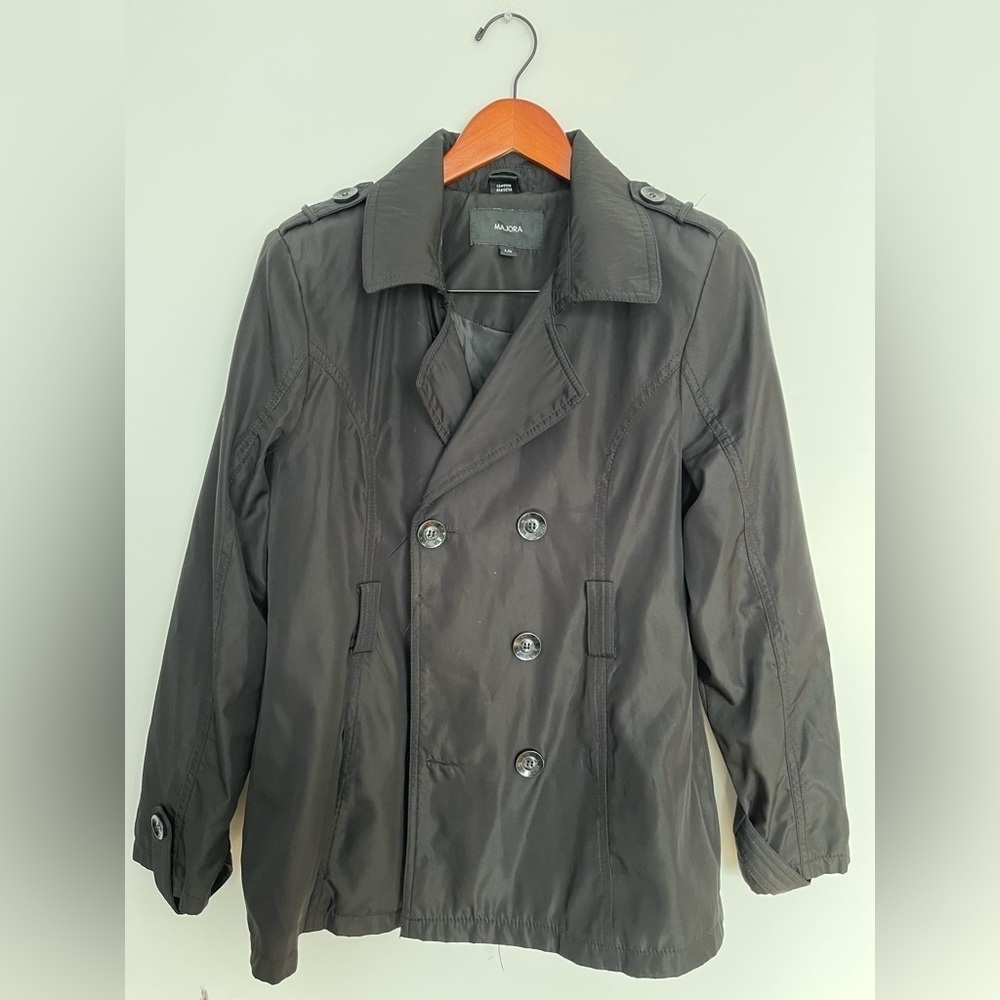 Majora Black Belted Double Breasted Trench Jacket Womens L - Picture 4 of 10